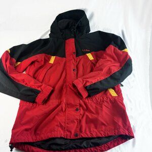 Vintage LL Bean Jacket Women Medium Red Full Zip Rain Windbreaker Vented